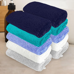 Heelium Bamboo Face Towel 1200 Gsm | Ultra Absorbent & Odour-Free 3x Softer Than Cotton Towels | Pack Of 10 -Blue, Teal, Iris, White & Light Grey