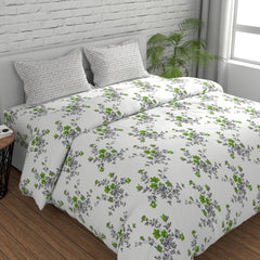 Queen Size Cotton Bedsheet With 2 Pillow Covers - 88 X 96 Inches, Green & Grey | Perfect Floral Printed Bedsheet | Soft, Breathable & Comfortable