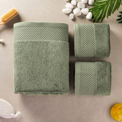 Spread Spain 1 Bath & 2 Hand Towels 900 Gsm | Highly Absorbent & Soft Modern Decor Design Towel Sets (Green)