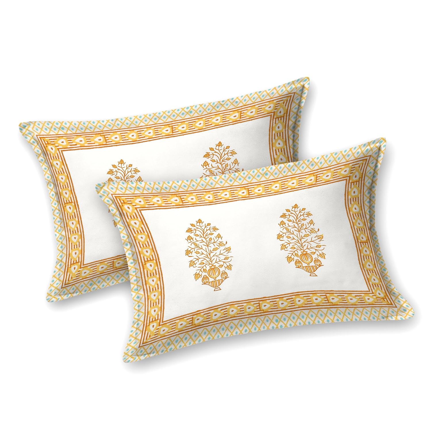 Traditional Hand Block Printed Cotton King Size Bedsheet With 2 Pillow Covers, 90 X 108 Inches, White | 200 Thread Count-Vibrant Bedding For Stylish Bedrooms