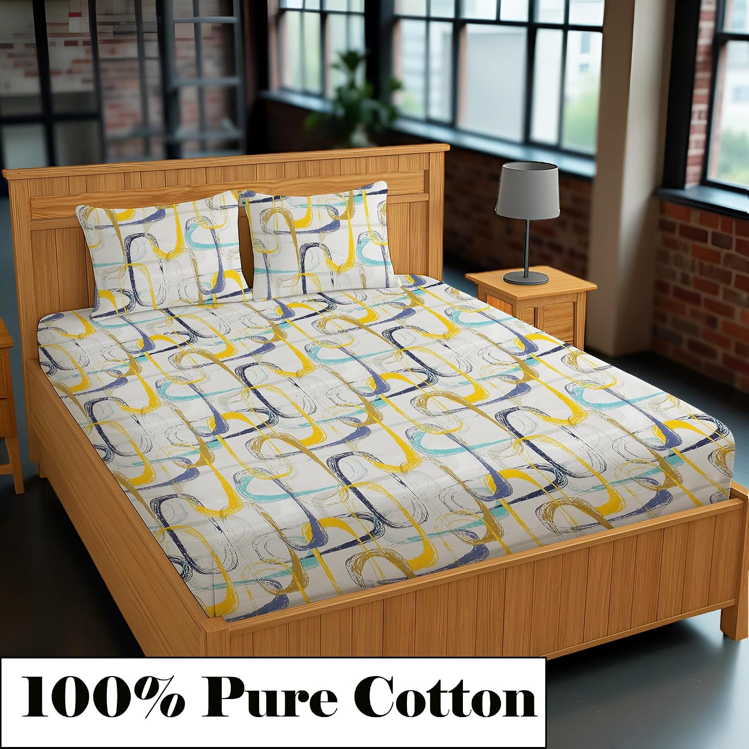 Luxurious Queen Size Bedsheet For Double Bed With 2 Pillow Cover - 90 X 90 Inches, White & Yellow | Perfect For Daily Use, Guest Rooms | Gift For Housewarmings, Weddings