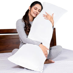Microfiber Body Side Pillow For Sleeping For Pregnancy, White - 53 X 16 Inches | Long Cuddle Pillow For Hugging, Relaxing, Washable Cover, Inner Cover, Adjustable, Multipurpose Pillow