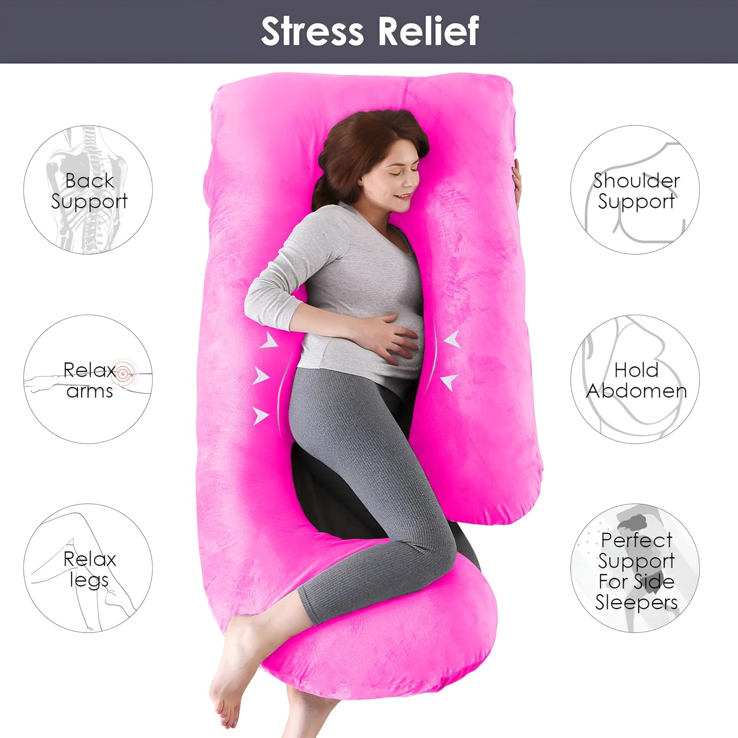 Pregnancy Pillow, Maternity Body Pillow For Sleeping, G Shaped Pillow, Pink - 55 Inch | Full Body Pillow, Lightweight, Foldable, Breathable, Removable Velvet Cover, Adjustable - Pack Of 1