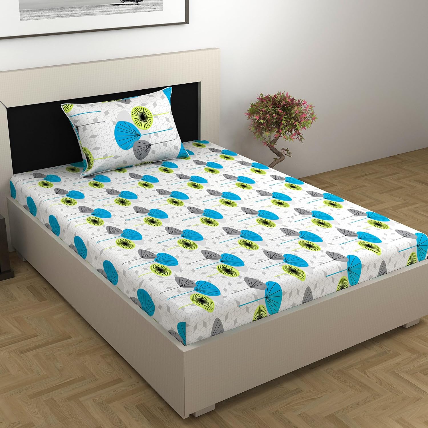 100% Cotton Single Bedsheet With 1 Matching Pillow Covers - 57 X 87 Inches, Multicolor | All Weather Comfort & Bedroom - Softness & Natural Breathability