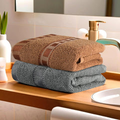 Heart Home Cotton Hand & Face Towels 400 Gsm | For Men & Women Easily Washable Workout Gym Towel - Grey & Golden (Pack Of 2)