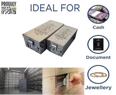 Stainless Steel Safe Locker Boxes For Cash Peti Pooja Jewellery Set Box, Pack Of 3, Size - 8 Inch, 10 Inch, 12 Inch With Laser Printed Tree Design, Special Feature - Portable