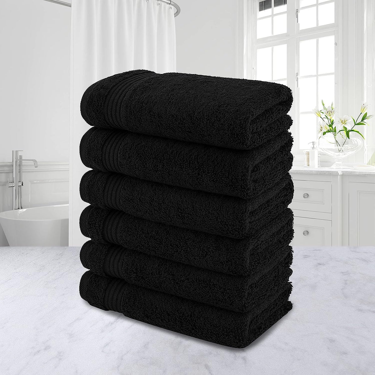 Bless Berries Soft Comfort 100% Cotton Bath Towel 3000 Gsm | Large Size Bathroom Towel For Men & Women (Black) - Pack Of 6