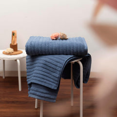 Vilasiya 100% Cotton Elace Ribbed Style Bath Towel 600 Gsm | Zero Twist Yarn Luxurious Soft, Extra Absorbent & Plushy (Blue)