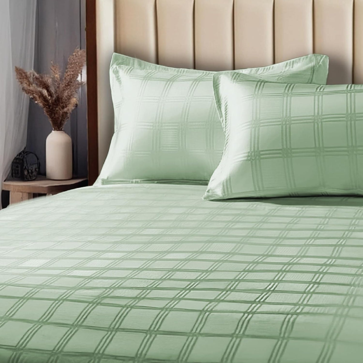 Pure Cotton Bedsheet King Size With 2 Matching Pillow Cover - 108 X 108 Inches, Sage Green | Luxurious 300 Thread Count | Breathable And Comfortable - Ideal For All-Season Use