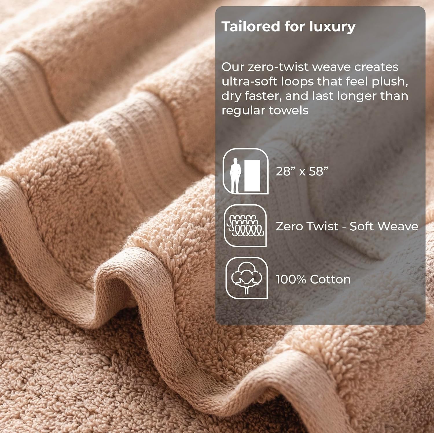Vilasiya Plushwave 100% Cotton Bath Towel 650 Gsm | Zero Twist Yarn Luxurious Soft & Extra Absorbent Bath Towel (Beige)