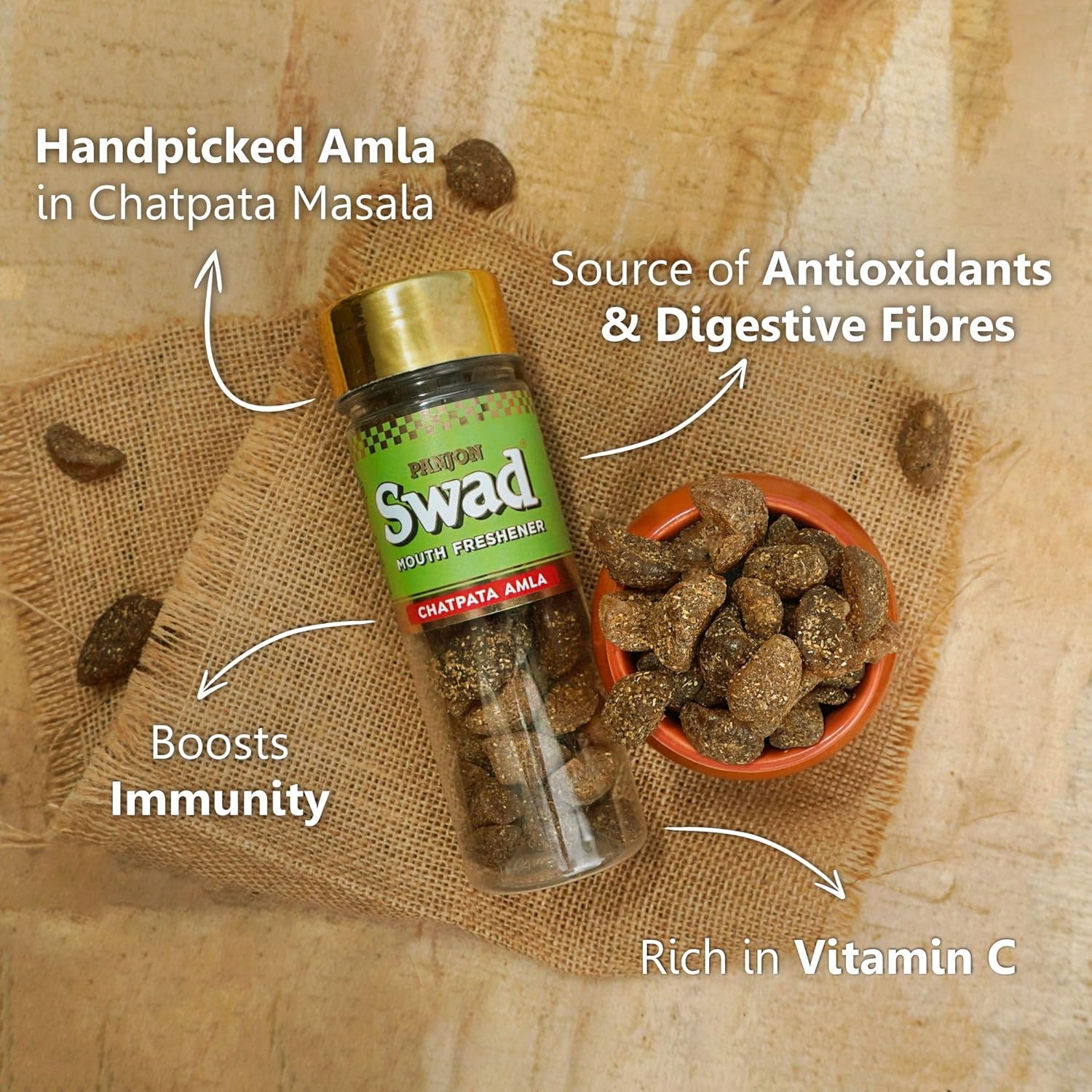 Panjon Swad Chatpata Amla Candy Mukhwas 210gm, | Digestive Mouth Freshener | Jar Pack