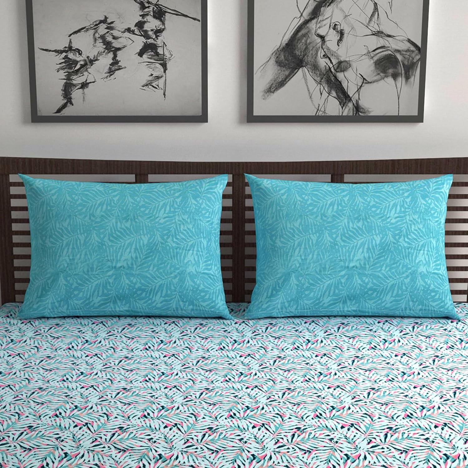 Cotton Double Bedsheet With 2 Pillow Covers - 87 X 100 Inches, Light Blue | Smooth & Comfortable For Daily Use - All Weather Coziness & Bedroom Style