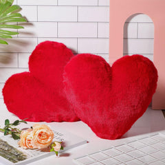 Plush Heart-Shaped Decorative Cushions, Soft Red Valentine Pillows, Red - 12 X 10 Inch | Versatile Use - For Sofa, Thoughtful Gifts For Special Occasions & Celebrations - Set Of 2