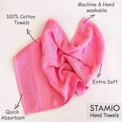 Stamio Cotton Hand Towel 425 Gsm For Men, Women, Home Use, Gym, Wash Basin | Soft, Absorbent, Quick Dry, Small Size Towels, Travel Friendly (Baby Pink) - Set Of 6