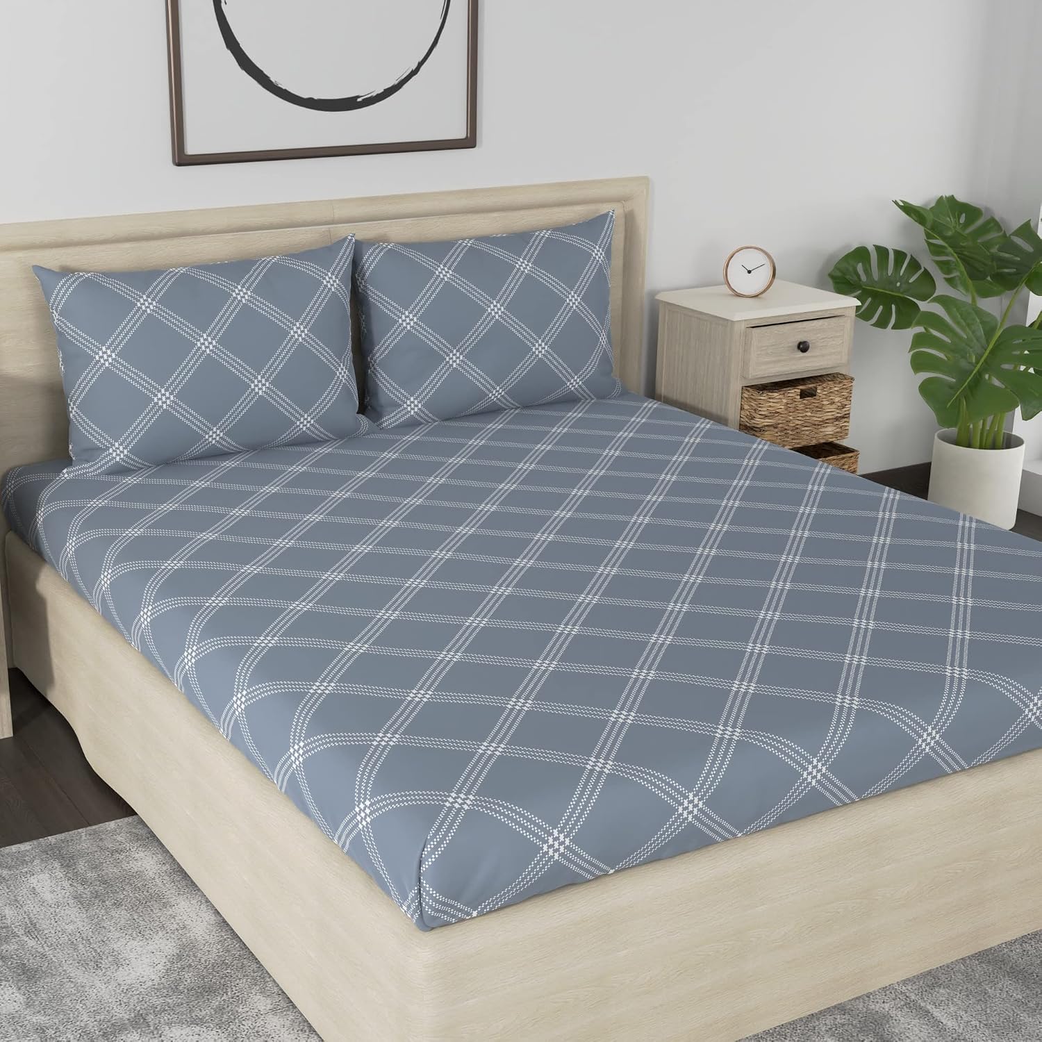 Premium Cotton Bedsheet For Double Bed King Size With 2 Pillow Covers - (108 X 108 Inches) Grey | Ideal For All Season Comfortable Bedsheet