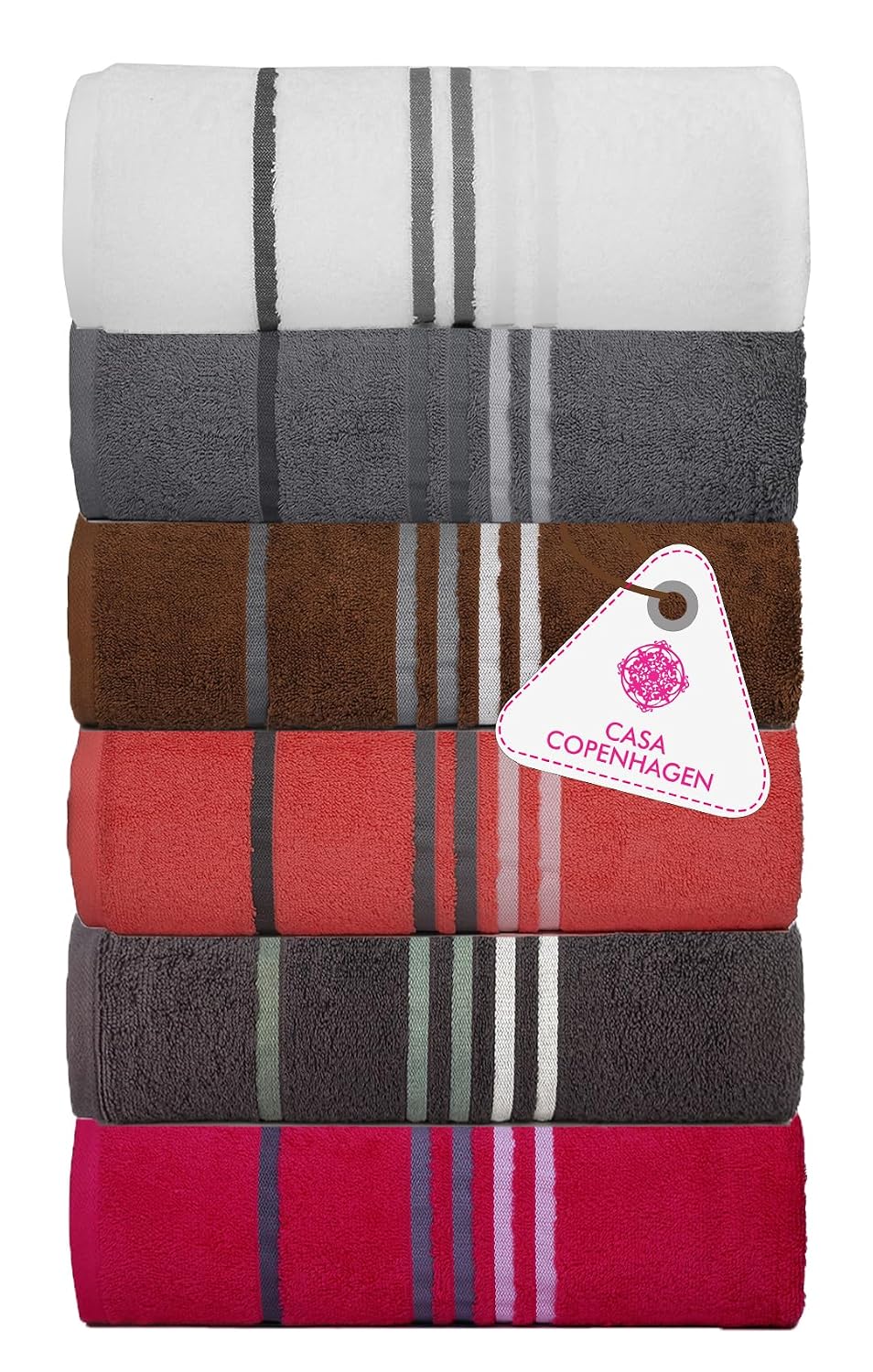 Casa Copenhagen Egyptian Cotton Exotic Hand Towel 740 Gsm (White, FrostGrey, Brown, MalibuPeach, Black & Pink)- Pack Of 6