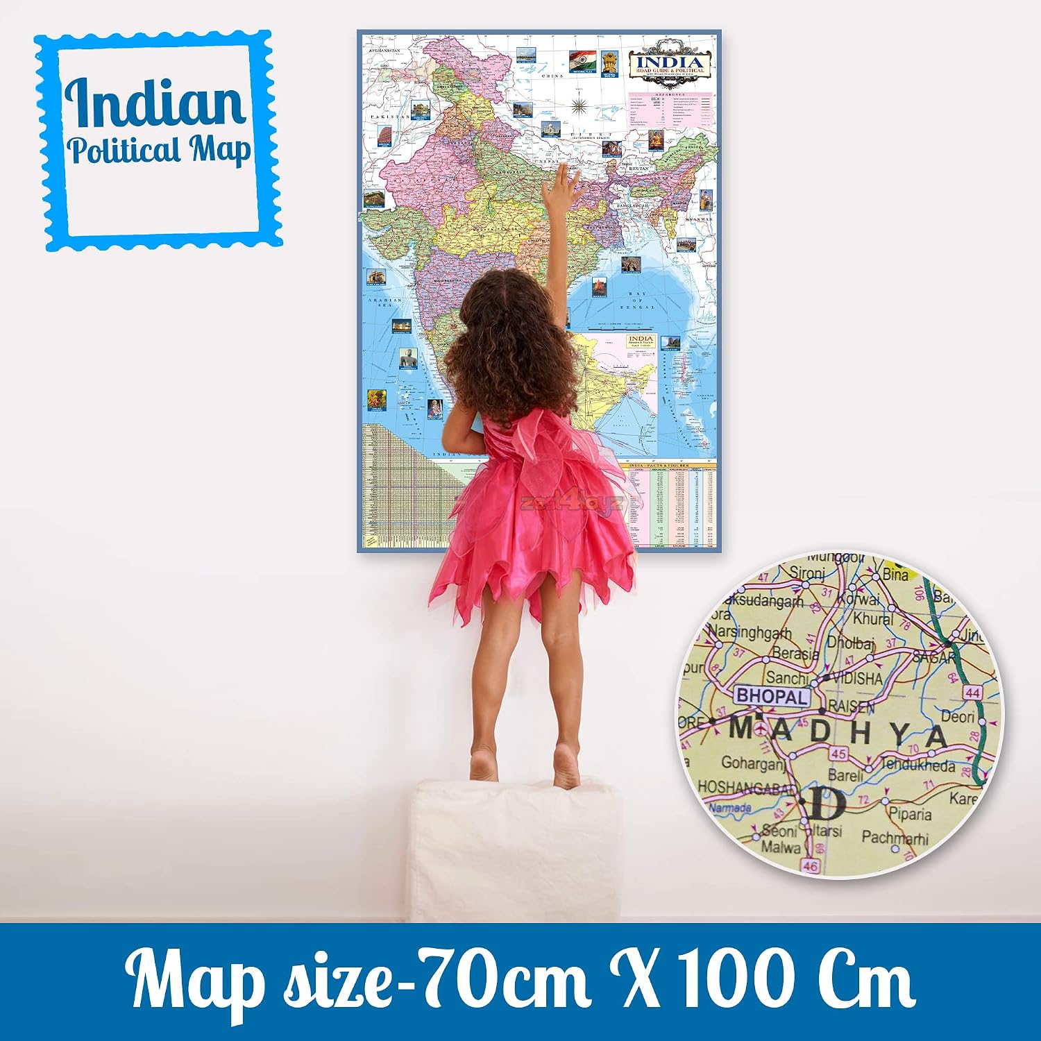 Educational Globe - 15 Inch Height Metal Base + India Political Map (70 X 100 Cm) - Home & Office Decor, World Globe For Gifting & Learning