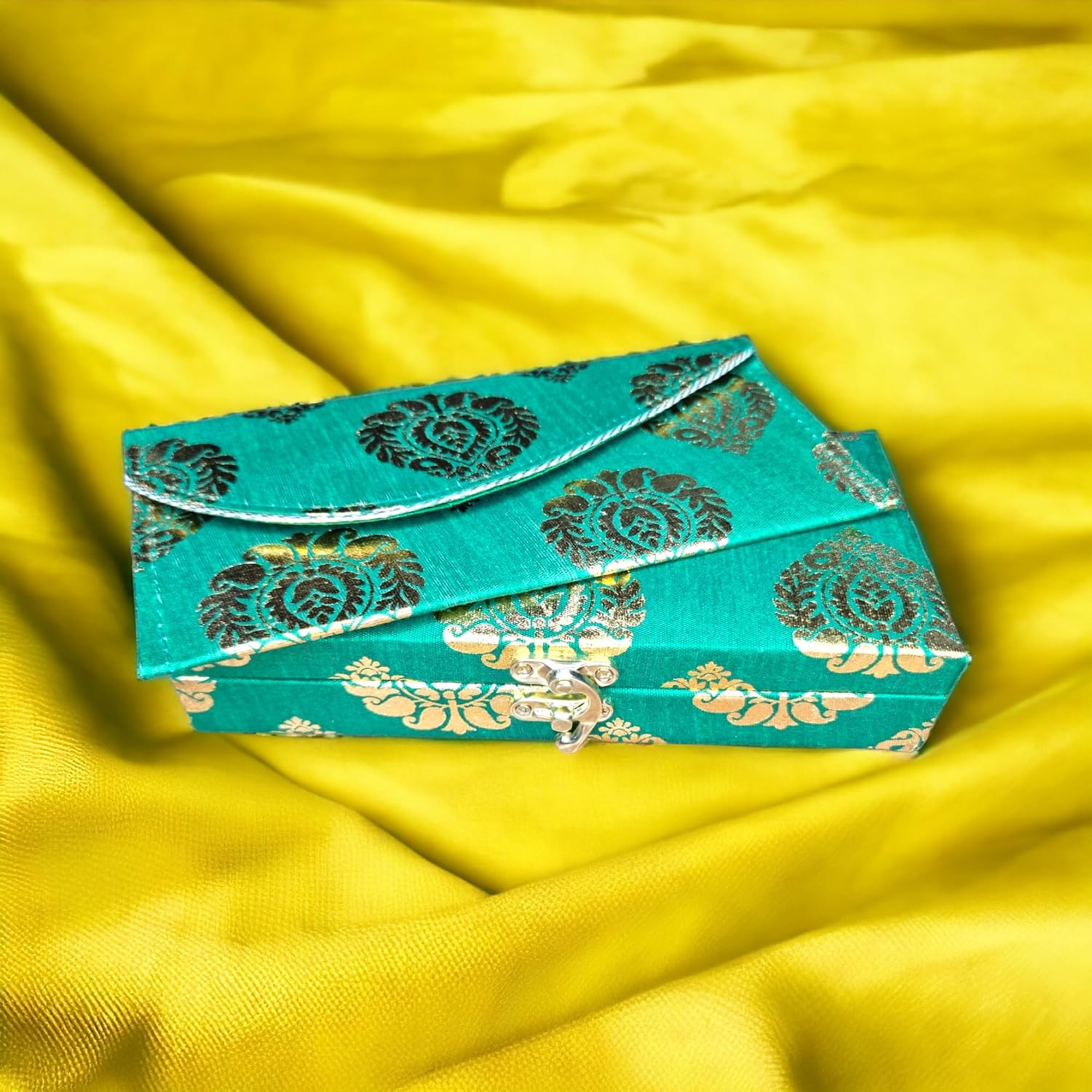 Decorative Printed Cash Box & Money Envelope, Shagun Box, Gift Box, Jewellery Box, Money Box Wedding Gift, Colour - Pine Green, Material - Wood