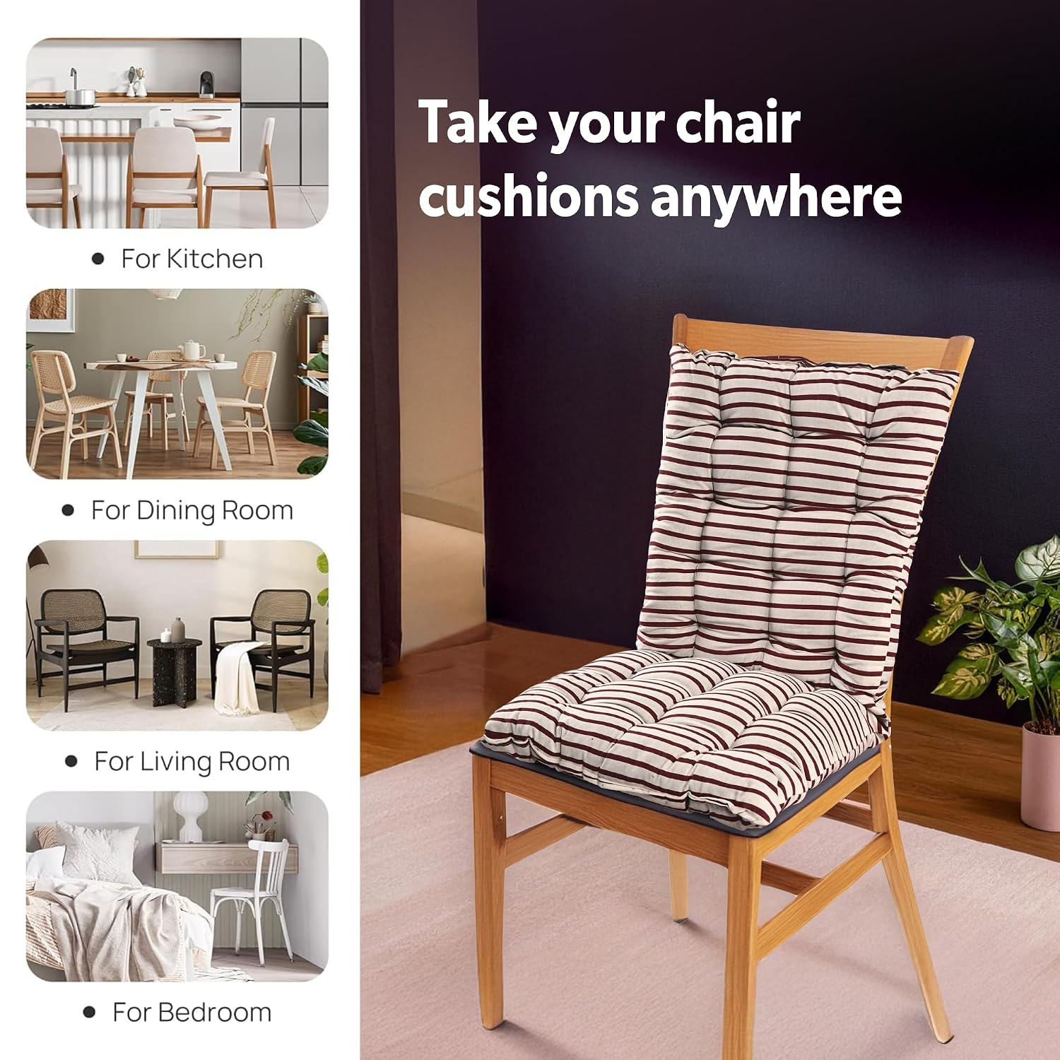 Long Comfortable Rocking Chair Cushion With Ties, Lining Printed - Maroon - 18 X 36 Inch | Back Rest & Seat Cushions Chair Pad, For Rocking Chairs | Cotton Cushion For Office & Home Use