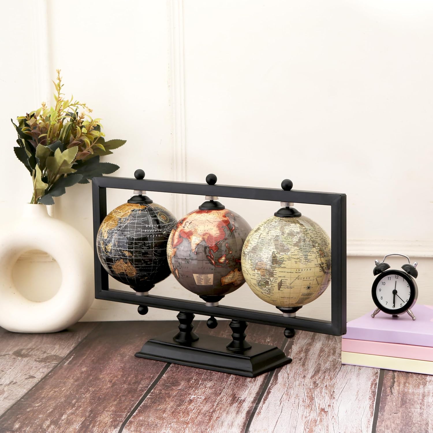 Globe For Office Table Rotating World Map For Kids Room Office Decor, 4 - Inch Diameter Globes With Black Metal Stand For Study Table (Black Rectangle Frame) Pack Of 1