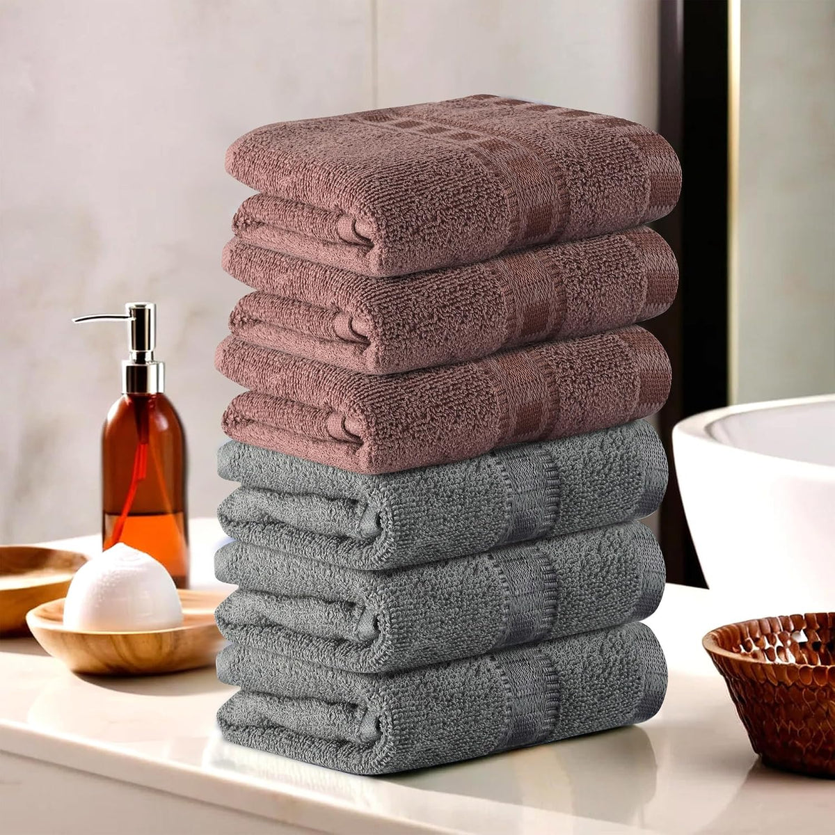Kuber Industries Cotton Hand & Face Towels 200 Gsm | For Men & Women Easily Washable Workout Gym Napkins For Men | Pocket Towel - Grey & Brown (Pack Of 6)