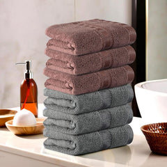 Kuber Industries Cotton Hand & Face Towels 200 Gsm | For Men & Women Easily Washable Workout Gym Napkins For Men | Pocket Towel - Grey & Brown (Pack Of 6)