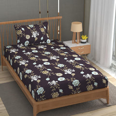 Soft Cotton Single Size Bedsheet With 1 Pillow Cover | 60 X 90 Inches, Ship Grey | Anti-Fade Printed Design | 200 Thread Count