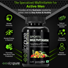 Alpspure Nutra Sports Multivitamin , Sports Performance Enhancer With Minerals, Amino Acids Andherbal Extracts | Essential Nutrients For Energy & Stamina | 120 Capsules , 200gm 0.4lbs