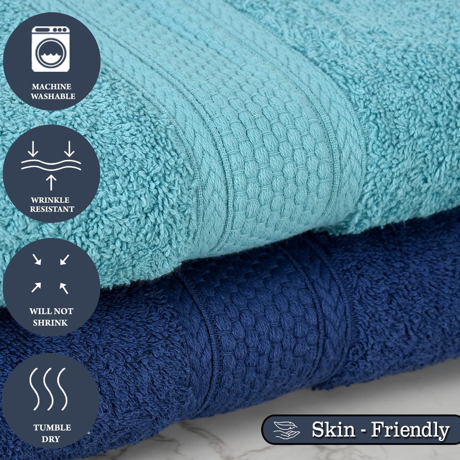 Fresh From Loom Luxury Edition Egyptian 100% Pure Cotton Bath Towel 1200 Gsm | High Water Heavy Soft Dual Stitched Bath Towel (Iris Blue & Turquoise Blue) - 2 Pcs