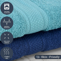 Fresh From Loom Luxury Edition Egyptian 100% Pure Cotton Bath Towel 1200 Gsm | High Water Heavy Soft Dual Stitched Bath Towel (Iris Blue & Turquoise Blue) - 2 Pcs
