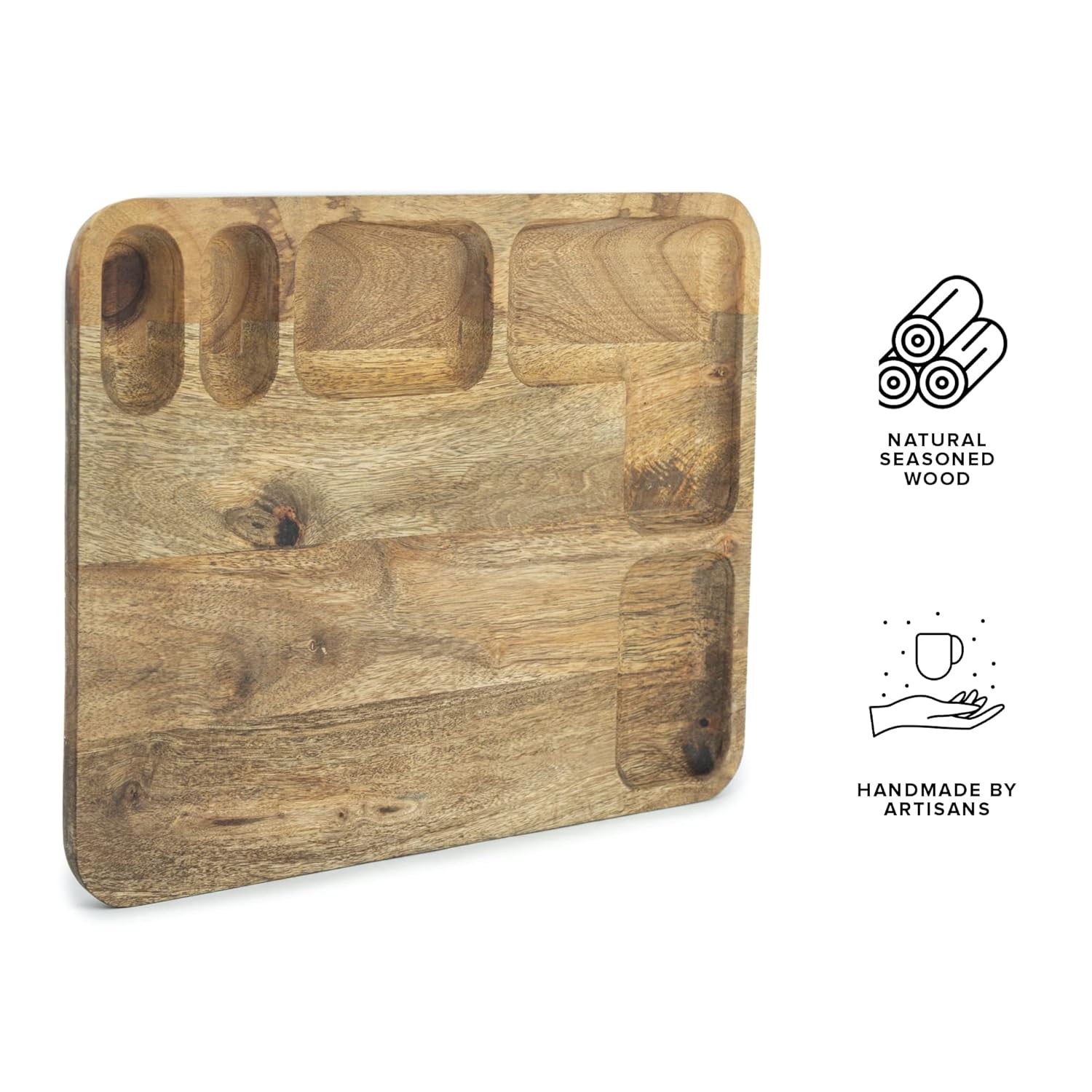 Large Wooden Chopping Board, Mango Wood | Natural Finish Chopping Board With Compartments - Chopping Board For Kitchen | Wood Cutting Board - Wooden Cutting Board