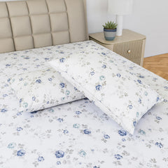 Super King Size For Fitted Bedsheet With 2 Pillow Cover - 78 X 78 Inches, Blue & White | Sustainable & Eco-Friendly Materials