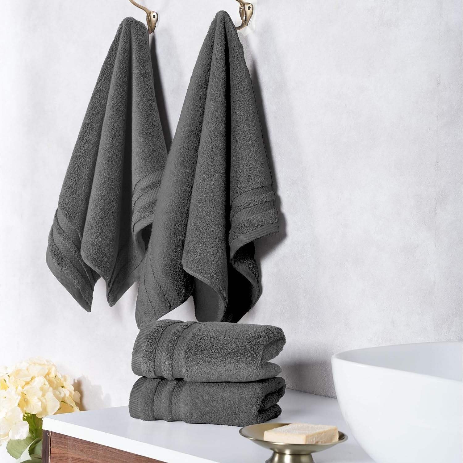 Mytrident Finesse 100% Cotton Hand Towels 800 Gsm (Charcoal) -4 Piece