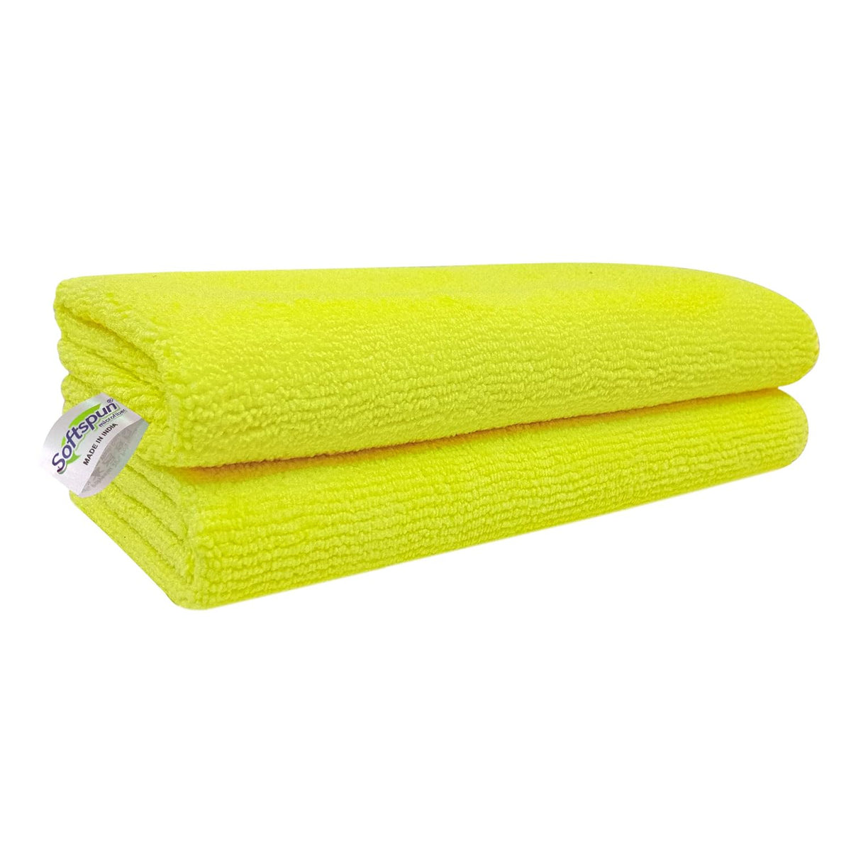Softspun Microfiber Cleaning Cloths Towel Set 300 Gsm | Highly Absorbent Lint And Streak Free Multi-Purpose Wash Cloth For Kitchen, Car, Stainless (2 Pcs)- Yellow