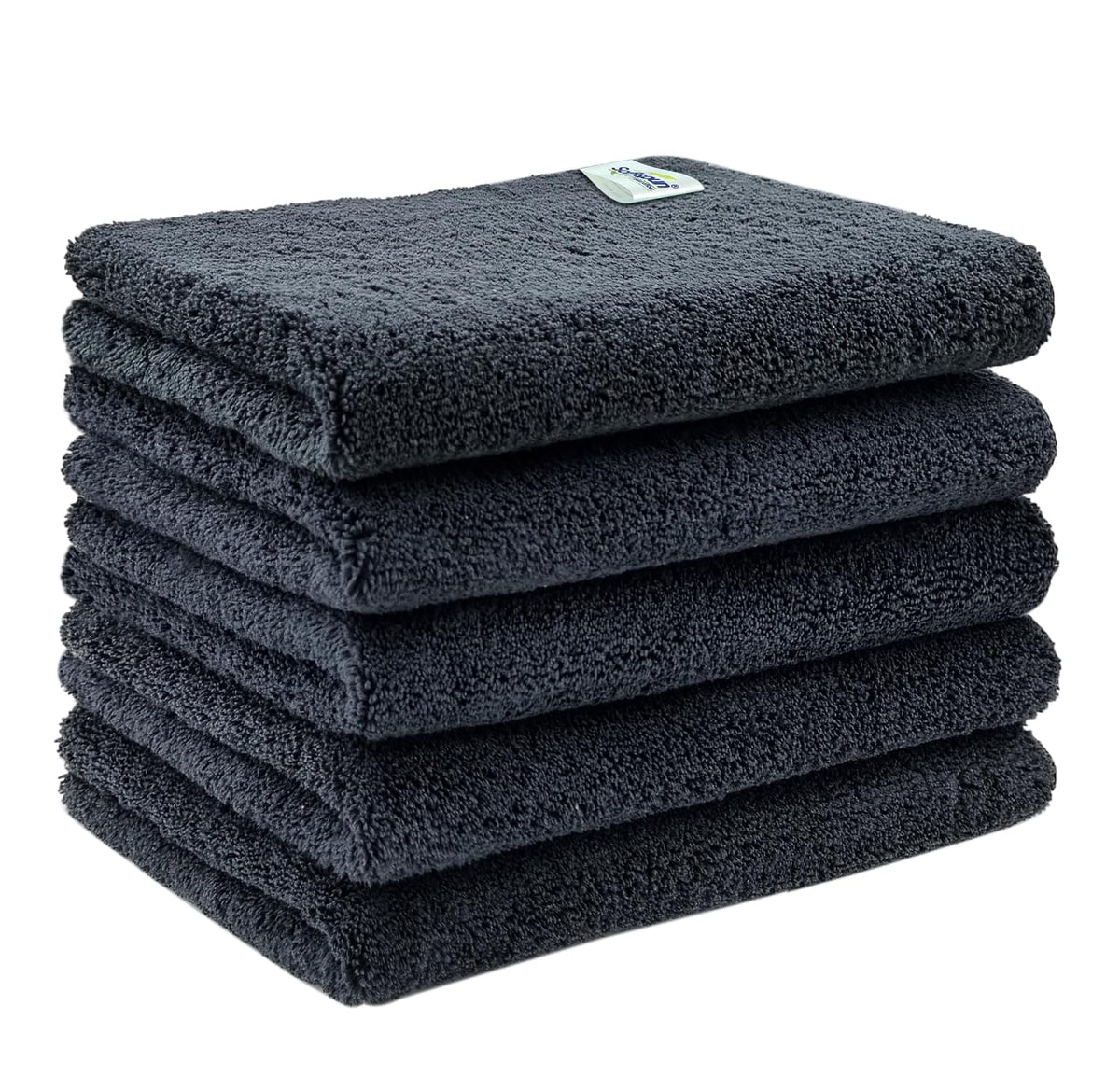 Softspun Microfiber High Loop Cleaning Cloths Towel 600 Gsm | Highly Absorbent, Lint & Streak Free, Multi-Purpose Wash Cloth For Kitchen, Window, Silverware - Pack Of 5 (Black)