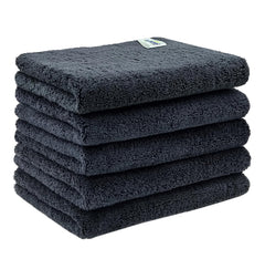 Softspun Microfiber High Loop Cleaning Cloths Towel 600 Gsm | Highly Absorbent, Lint & Streak Free, Multi-Purpose Wash Cloth For Kitchen, Window, Silverware - Pack Of 5 (Black)
