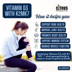 Citrus Nutraceutical Vitamin D3 With K2mk7 Supplement | Supports Immunity, Stronger Bone & Heart Health | 60 Veg Capsules, 100gm 0.2lbs