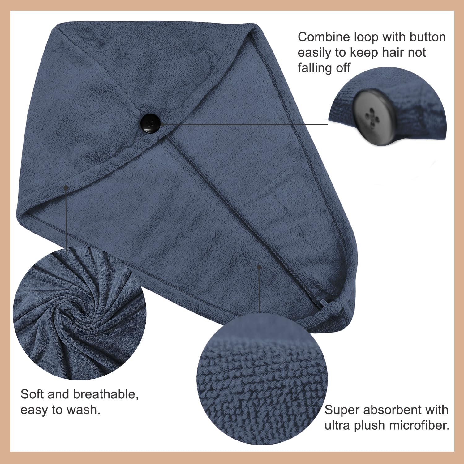 Sassoon Venir Microfiber Hair Wrap Towel 450 Gsm | For Women With Smooth Texture Super Absorbent Quick Dry Hair Turban (Denim)