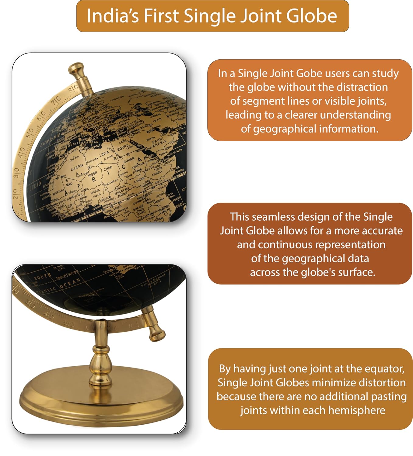 Prime Single Joint Globe Height 33 Cm (13.2 Inch) Dia 25 Cm (10 Inch) With Metal Arc & Base | Educational & Decorative Globe (Gp1010) Pack Of 1