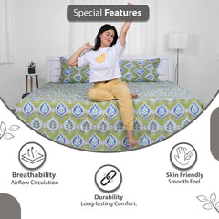 100% Cotton Single Bedsheet With 1 Matching Pillow Covers - 57 X 87 Inches, Palm Green | All Weather Comfort & Bedroom - Softness & Natural Breathability