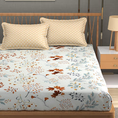 Bedsheet For Double Bed Queen Size With 2 Pillow Cover - 100 X 100 Inches, White & Cream | Perfect For Gifting On Weddings Bedsheet