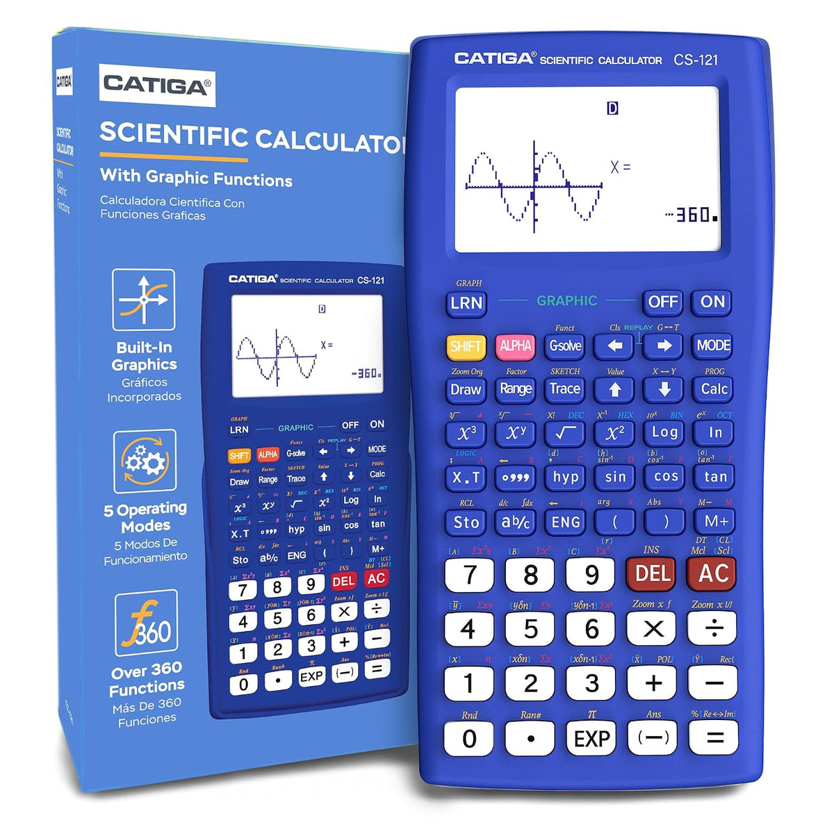 Scientific Graphic Calculator – Catiga CS121 - Scientific And Engineering Calculator - Programmable System (Blue) | 280 Functions-including Fractions, Statistics, Complex Number Calculations