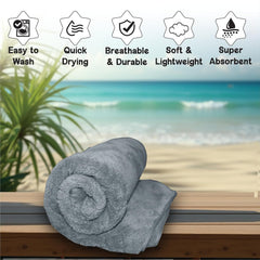 Housse Microfiber Nova Coral Fleece Bath Towel 450 Gsm | Ultra Soft Super Absorbent Towels For Gym, Yoga & Beach (Grey) - Pack Of 1