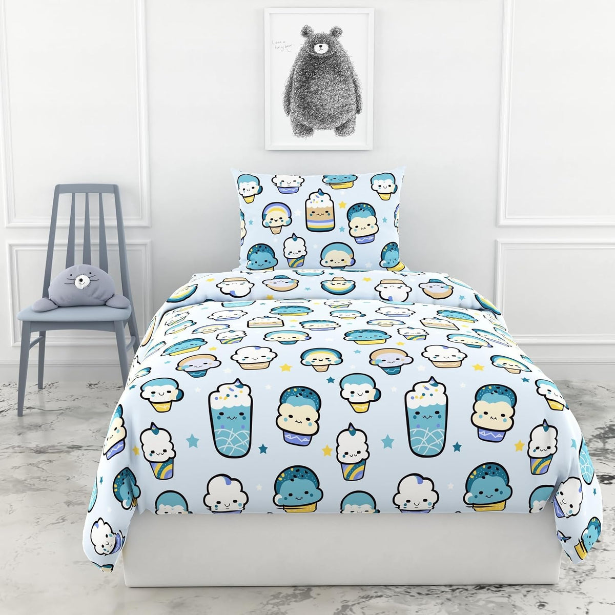 Cotton Bedsheet For Single Bed With 1 Pillow Cover - 54 X 84 Inches, Sky Blue | Soft Touch Cotton Fabric-Comfortable & Durable | Elegant Printed Bedding Set For Daily Use