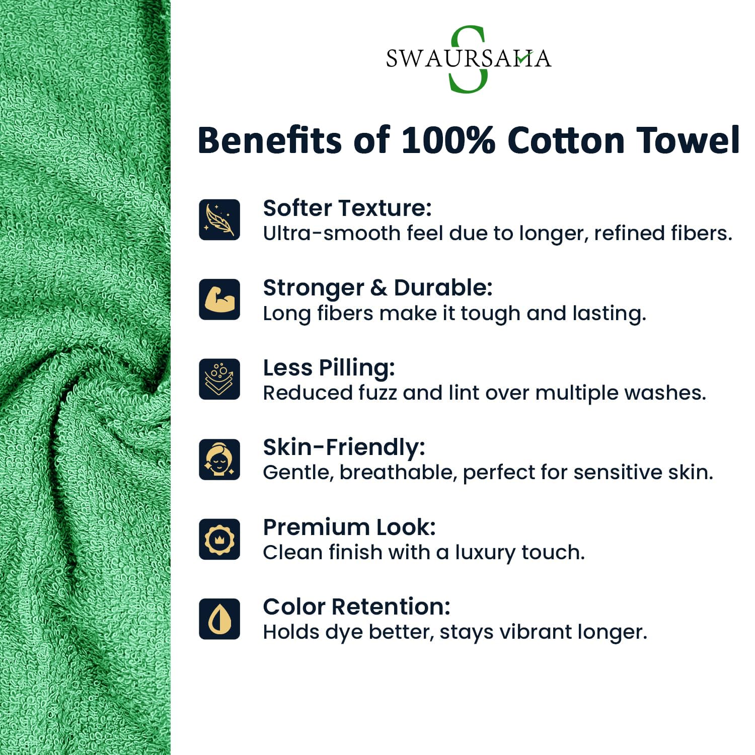 Swaursaha Premium Cotton Hand Towel 200 Gsm | Ultra Soft, Quick Dry, Super Absorbent Towel (Green)