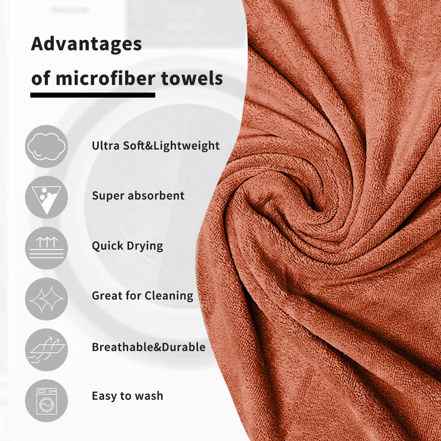 Sassoon Venir Microfiber Bath Towels 450 Gsm | Ultra Soft Material, Towel For Daily Use (Rust)