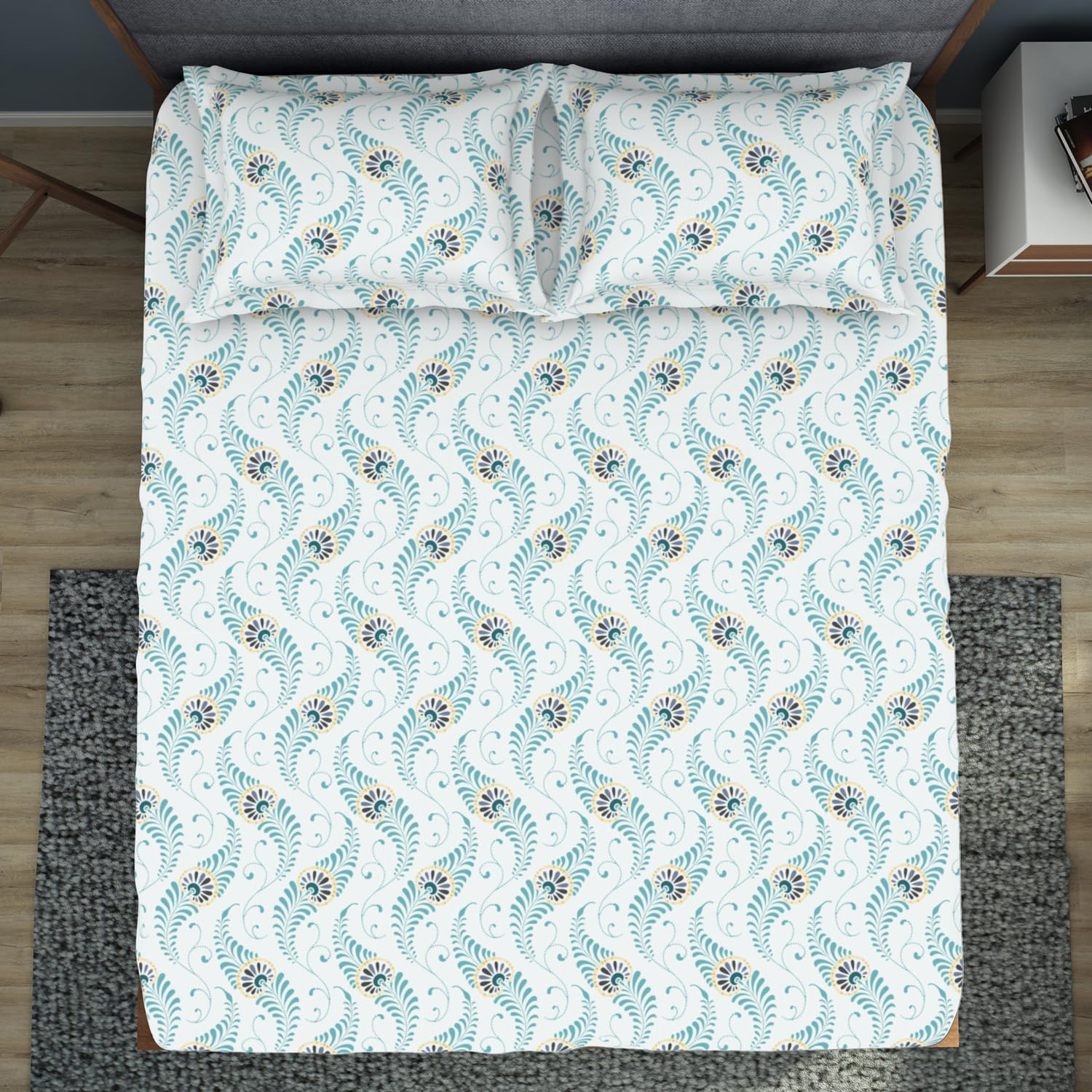 King Size 1 Double Bedsheet With 2 Pillow Covers - Size 108 X 108 Inches, Light Blue | Soft Feel Wrinkle Resistance | Durability & Comfort, Breathable
