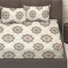 Luxurious Queen Size Bedsheet For Double Bed With 2 Pillow Cover - 90 X 90 Inches, Beige & Brown | Perfect For Daily Use, Guest Rooms | Gift For Housewarmings, Weddings