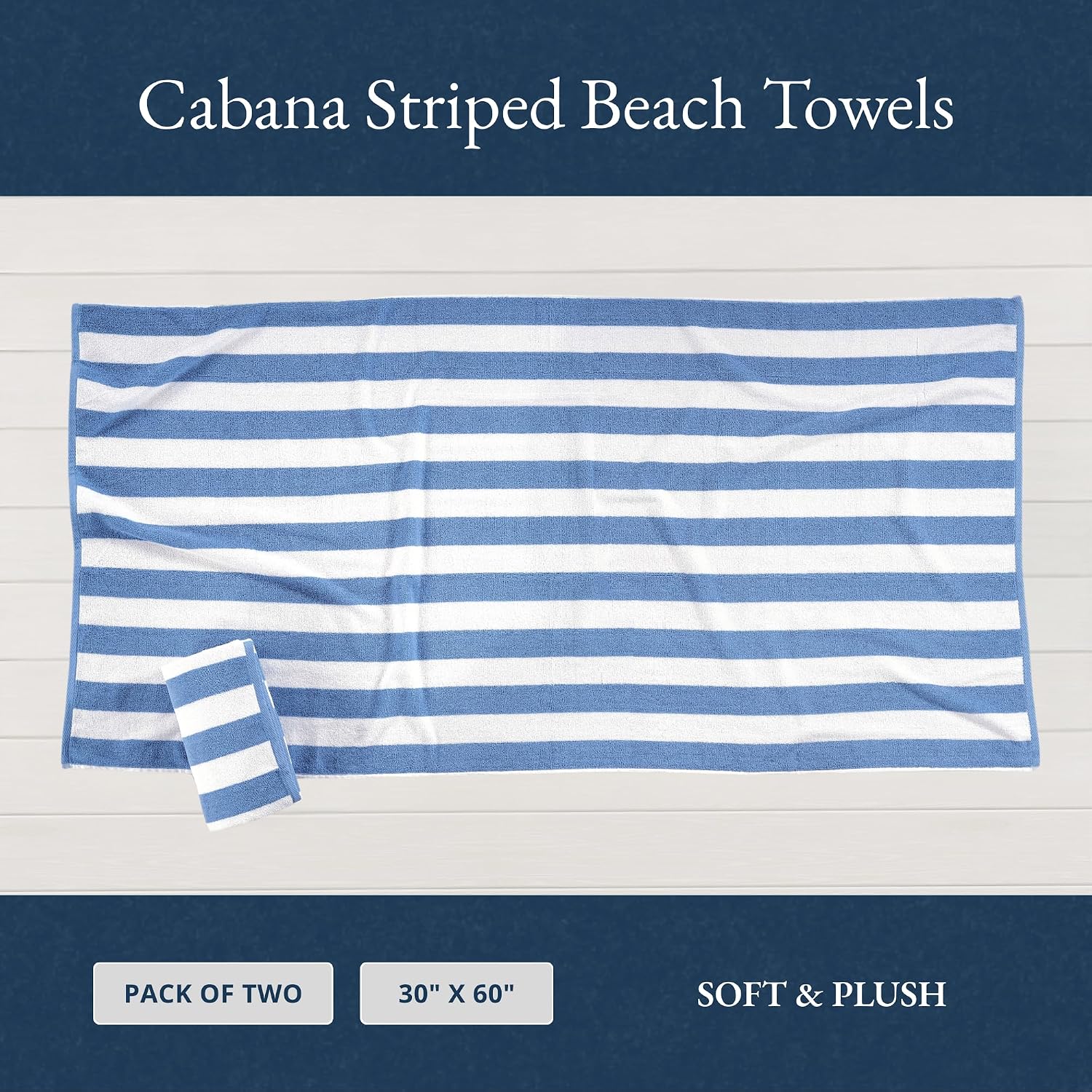 Lane Linen 100% Cotton Large Bath Towels 1000 Gsm | Cabana Stripe Bathroom Towels | Highly Absorbent, Soft & Quick Dry Towels - Light Blue (Pack Of 2)
