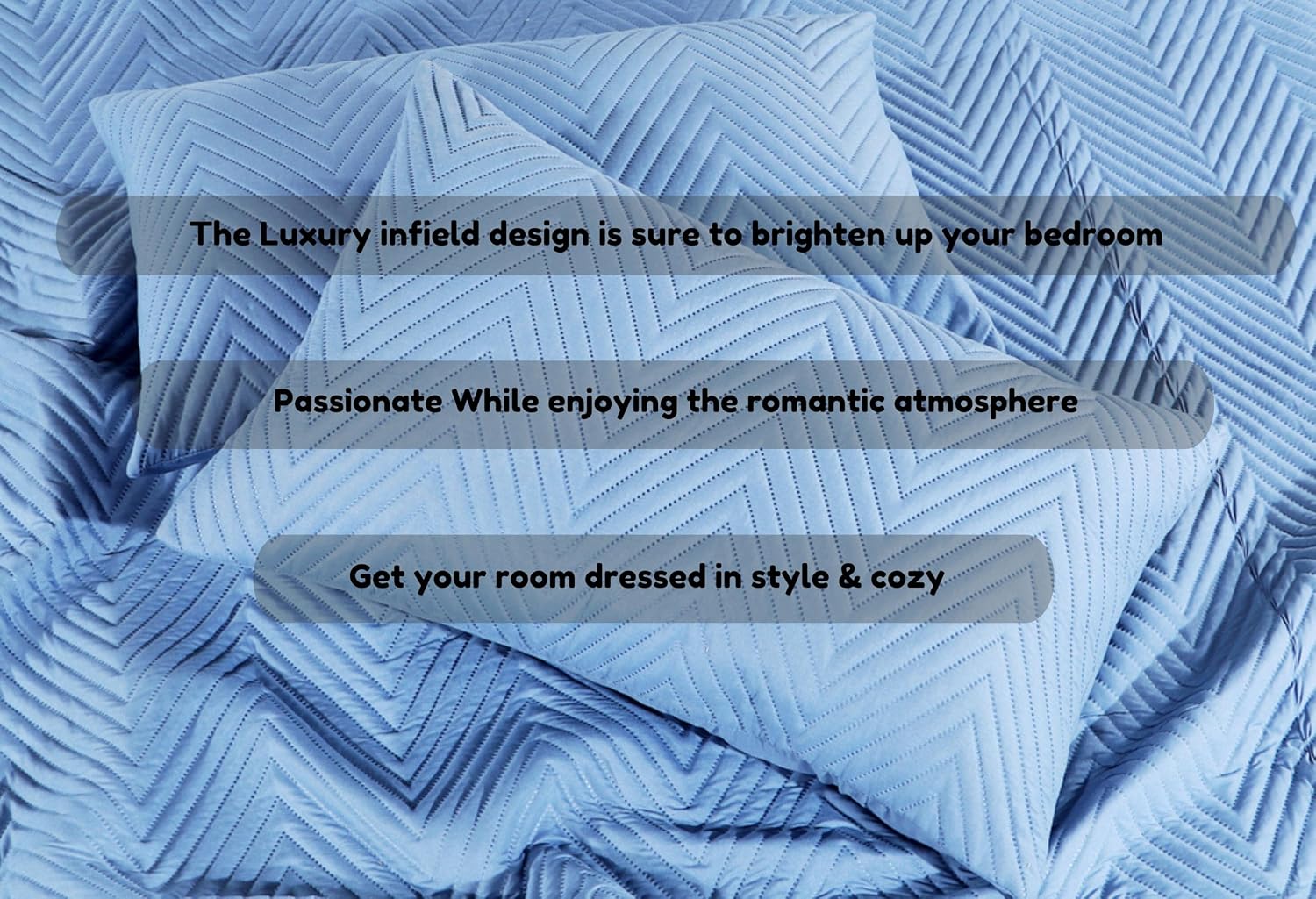 Luxurious Bedsheet For Double Bed With 2 Pillow Cover + 2 Cushion Cover - 90 X 100 Inches, Ocean Blue | All Weather 5 Pcs Glace Cotton Ultrasonic TC - 280